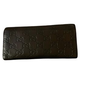 Gucci Logo Monogram Dark Brown Embossed leather Long Wallet